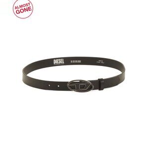 DIESEL Black Made In Italy Leather Belt With Enameled Logo Buckle